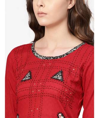 Red printed cotton unstitched salwar 3