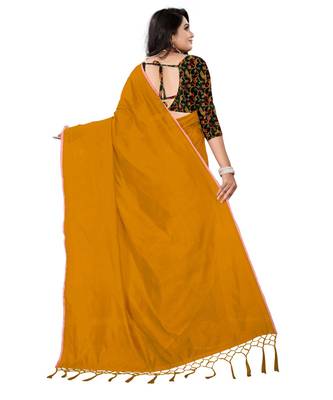 mustard plain cotton saree with blouse 3