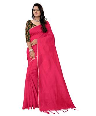 pink plain cotton saree with blouse 1