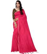 pink plain cotton saree with blouse
