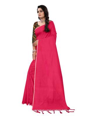 pink plain cotton saree with blouse 2