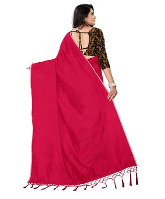 pink plain cotton saree with blouse 3