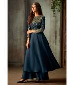blue embroidered art silk semi stitched salwar with dupatta