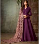 purple embroidered art silk semi stitched salwar with dupatta