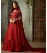 red embroidered art silk semi stitched salwar with dupatta