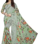 Light green printed georgette saree with blouse