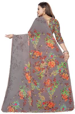 Light chocolate printed georgette saree with blouse 3