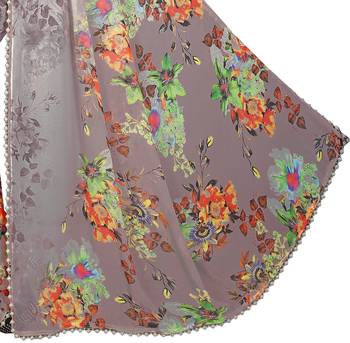 Light chocolate printed georgette saree with blouse 4