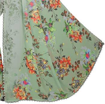 Light green printed georgette saree with blouse 4