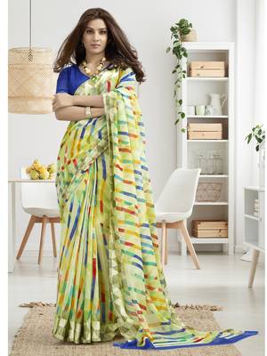 Multicolor printed linen saree with blouse 1