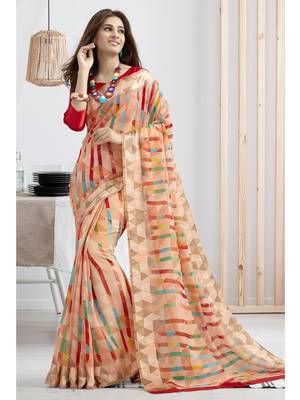 Multicolor printed linen saree with blouse 1