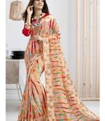 Multicolor printed linen saree with blouse