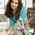 Turquoise printed linen saree with blouse