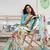 Turquoise printed linen saree with blouse