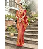 Red woven jacquard saree with blouse
