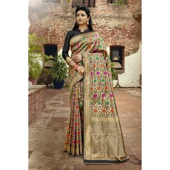 Black woven art silk saree with blouse 1