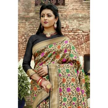 Black woven art silk saree with blouse 2