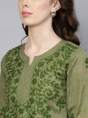 Light green embroidered jute cotton chikankari-kurtis 2
