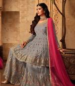 Grey embroidered net salwar