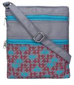 Grey Cherry & Blue Synthetic Sling Bag