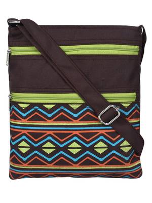 Geomat Brown and Green Synthetic Sling Bag 1