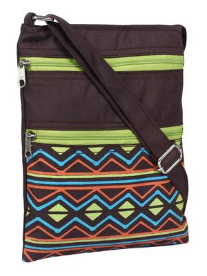 Geomat Brown and Green Synthetic Sling Bag 2