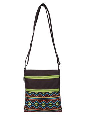 Geomat Brown and Green Synthetic Sling Bag 4