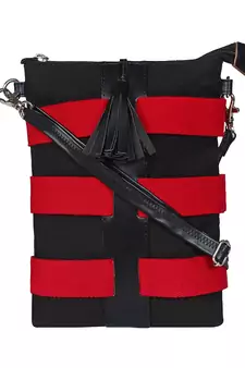 Twine Black & Red Striped Canvas Sling Bag