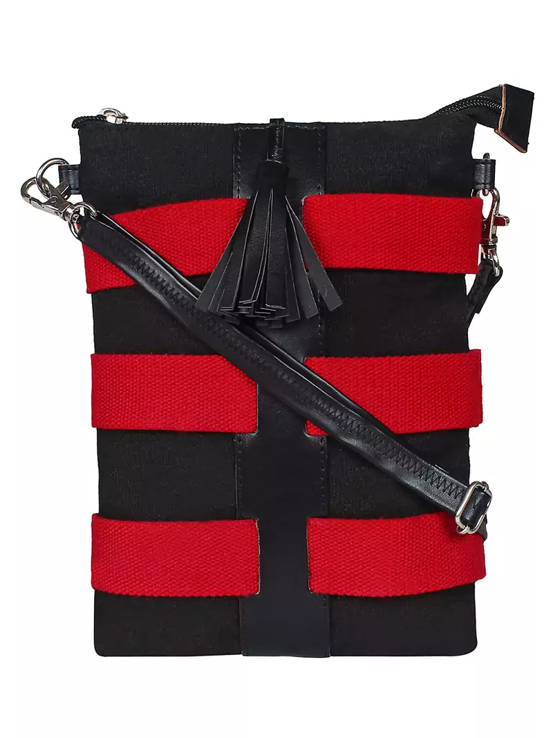 Twine Black & Red Striped Canvas Sling Bag