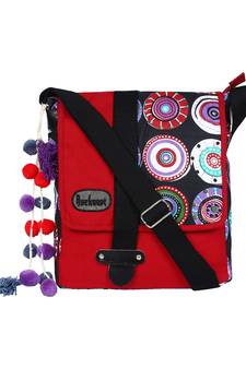 Fancy Red & Black canvas Messenger Bag