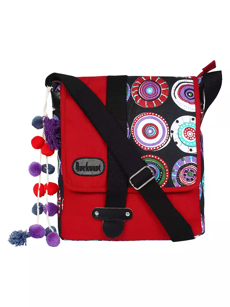 Fancy Red & Black canvas Messenger Bag