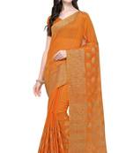Orange woven linen saree with blouse