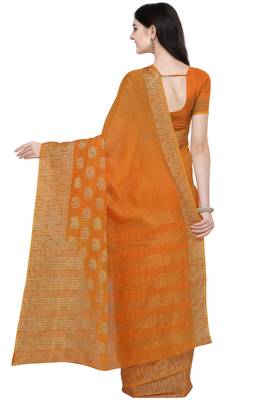 Orange woven linen saree with blouse 2