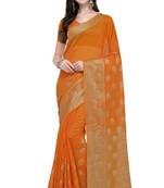 Orange woven linen saree with blouse