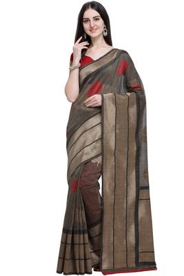 Grey woven linen saree with blouse 1