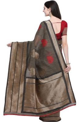 Grey woven linen saree with blouse 2