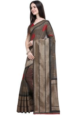 Grey woven linen saree with blouse 3