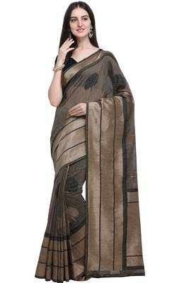 Black woven linen saree with blouse 1