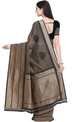 Black woven linen saree with blouse 2