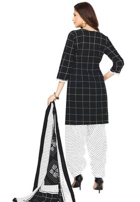 Women's Black & White Cotton Printed Unstitch Dress Material With Dupatta 2