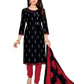Women's Black & Red Cotton Printed Unstitch Dress Material With Dupatta