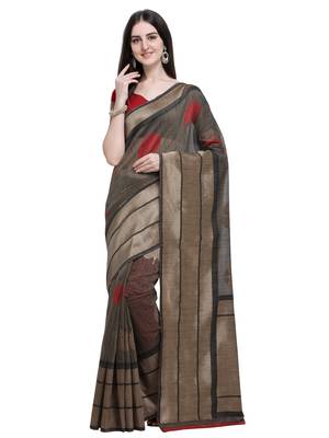 Grey woven linen saree with blouse 4