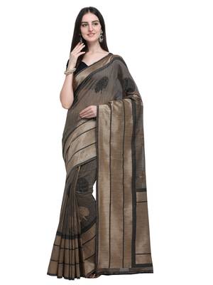 Black woven linen saree with blouse 4