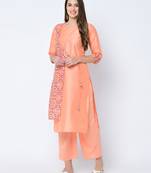 Women's Peach Digital Print Straight Art Silk Kurta Palazzo Set