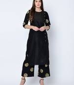 Women's Black Foil Print Straight Art Silk Kurta
