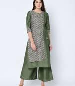 Women's Green Digital Print  Straight Art Silk Kurta Palazzo Set