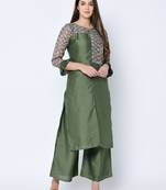 Women's Green Digital Print  Straight Art Silk Kurta Palazzo Set