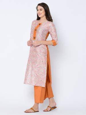 Women's Cream Digital Print Straight Art Silk Kurta 4