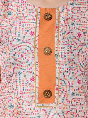 Women's Cream Digital Print Straight Art Silk Kurta 5