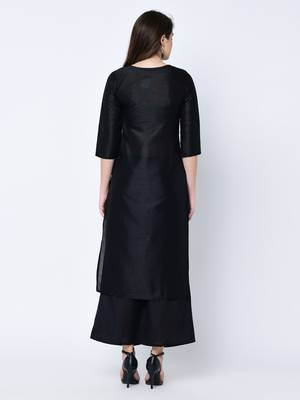 Women's Black Digital Print Straight Art Silk Kurta 3